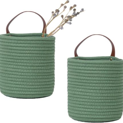 Cotton rope wall-hanging basket with handle