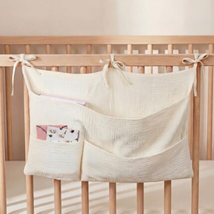 Cotton crib-side hanging storage organizer